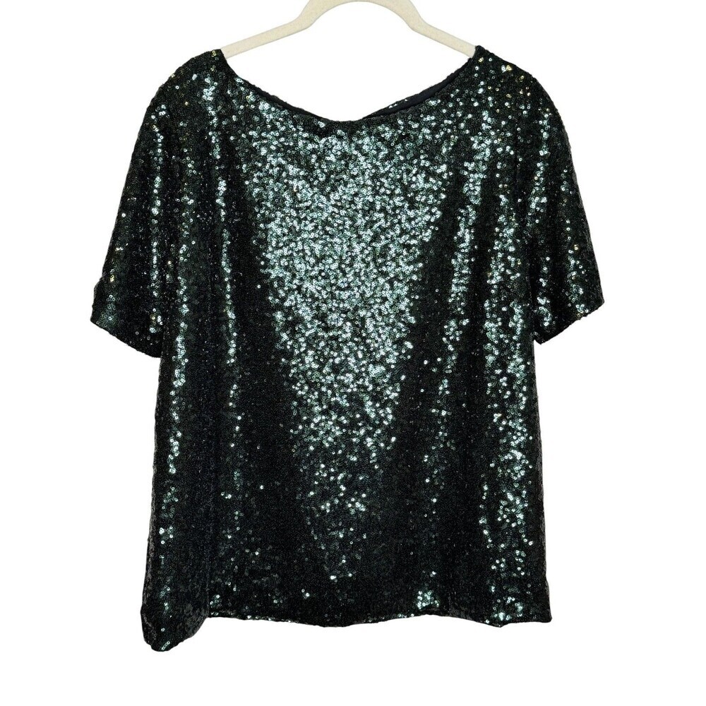 Sunday In Brooklyn Blouse Womens Small Black Sequin Boat Neck Short Sleeve Top